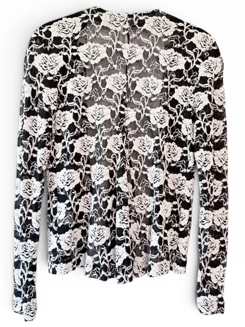 Frenchi Lace Floral Open Front Cardigan Black White Size XS